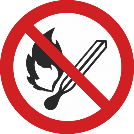 Flammes nues interdites, Feu et source d’allumage non protégée interdits, Interdiction de fumer