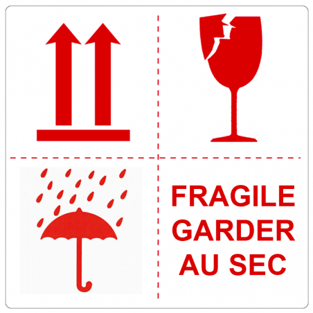 Etiquette multisymbole "Fragile garder au sec"