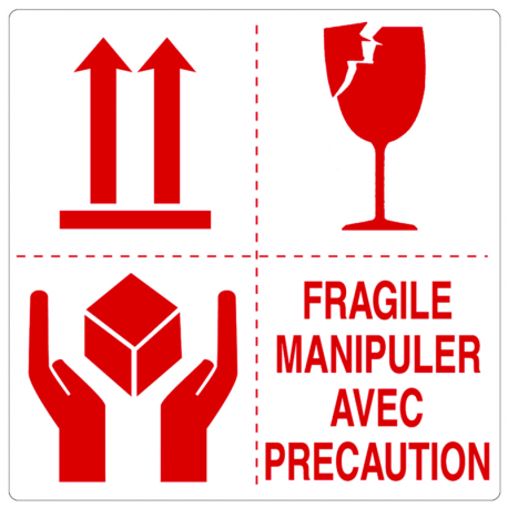Etiquette multisymbole "Fragile manipuler avec précaution"